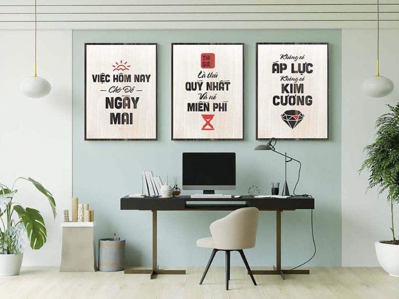 Decor bằng tranh ảnh, slogan công nghệ và tranh gỗ động lực